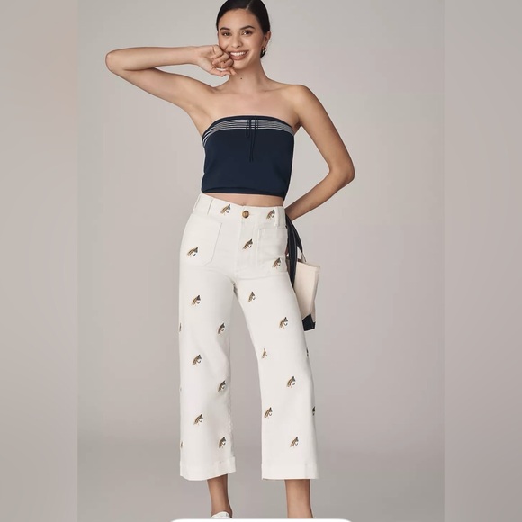 Anthropologie Pants - Anthropologie The Colette Embroidered Wide Leg Fishing Fly Pants Nude
